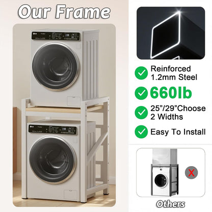 Over The Washer and Dryer Storage Shelf, Widen 29.5in & Height Adjustable | Space Saver Washer Dryer Stacking Rack Kit, 1.2mm Wall Thickness, 660lbs Capacity, for Laundry Room, Bathroom
