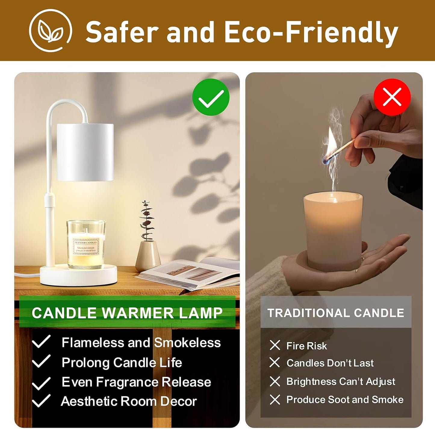 Briever Dimmable Candle Warmer Lamp with Timer, Height Adjustable Electric Candle Wax Warmer, Christmas Birthday Gifts for Women Mom, House Warming Gifts New Home Room Decor, Black Solid Wood Base