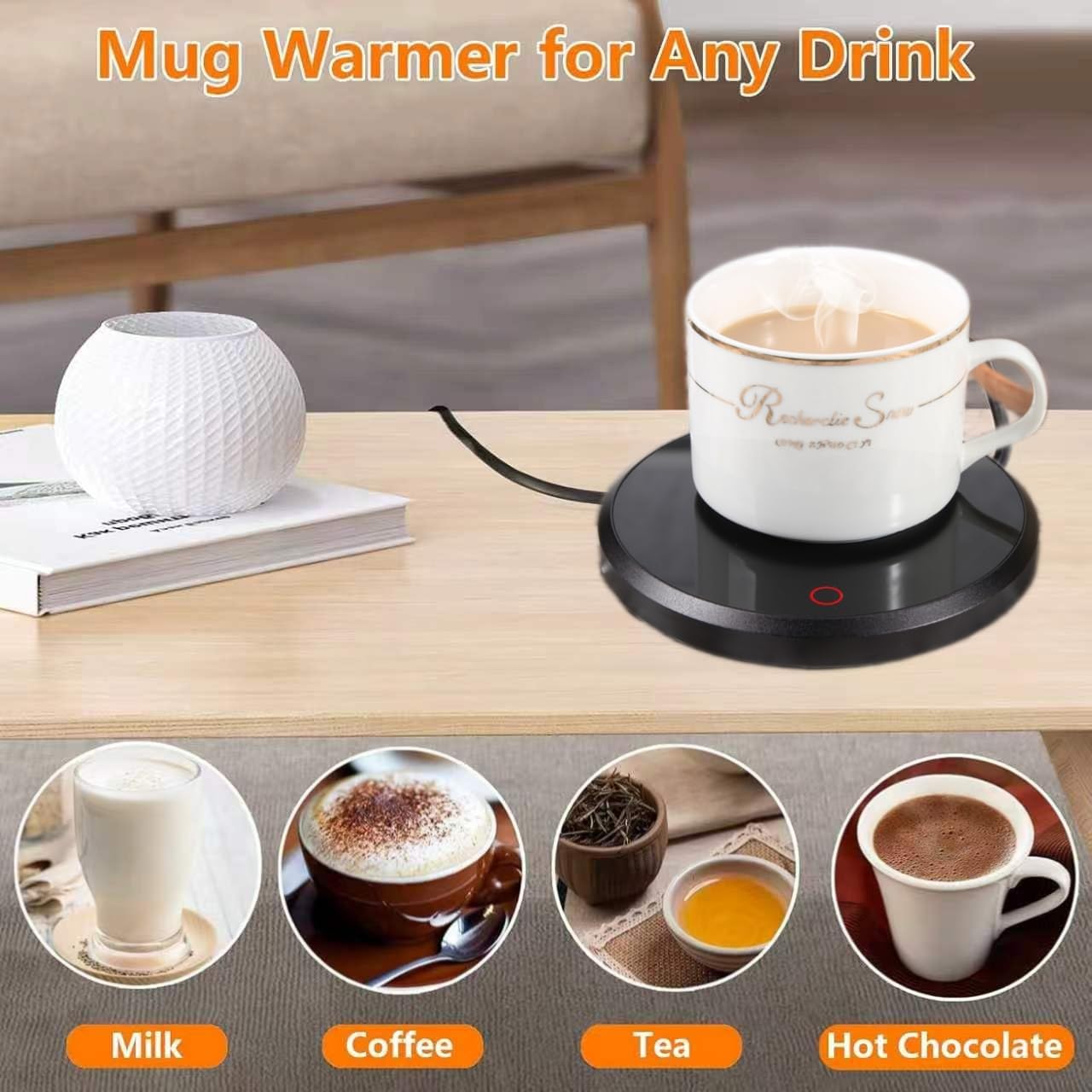 Coffee Mug Warmer, Auto-Shutoff Cup Warmer for Home Office Desk Use, Electric Beverage Warmer Heating Plate（Black ）
