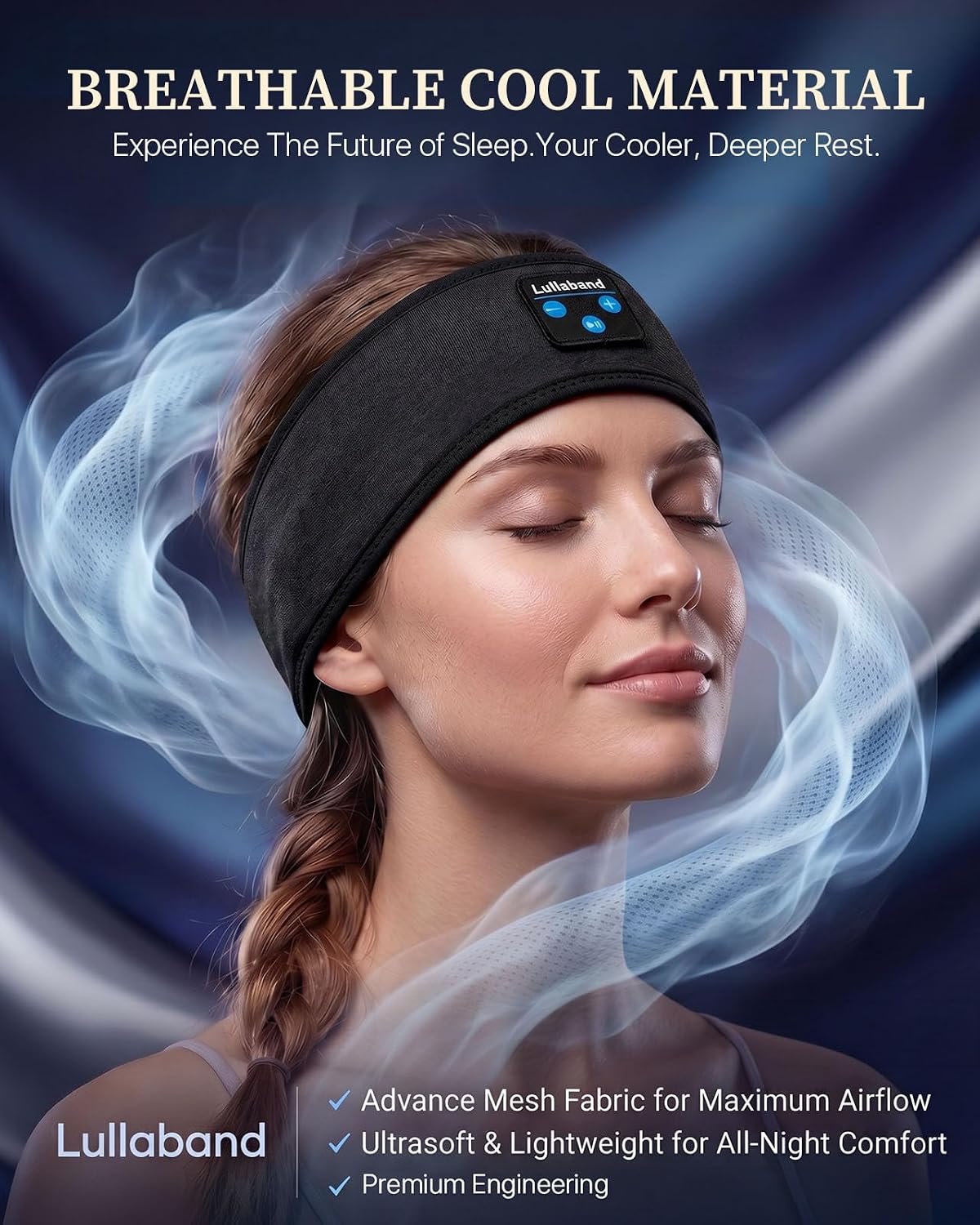 Lullaband Sleep Headphones, Bluetooth Headband Headphones with 12-Hour Battery, Soft Headband for Sleeping, Travel, Exercise, Yoga & Relaxation