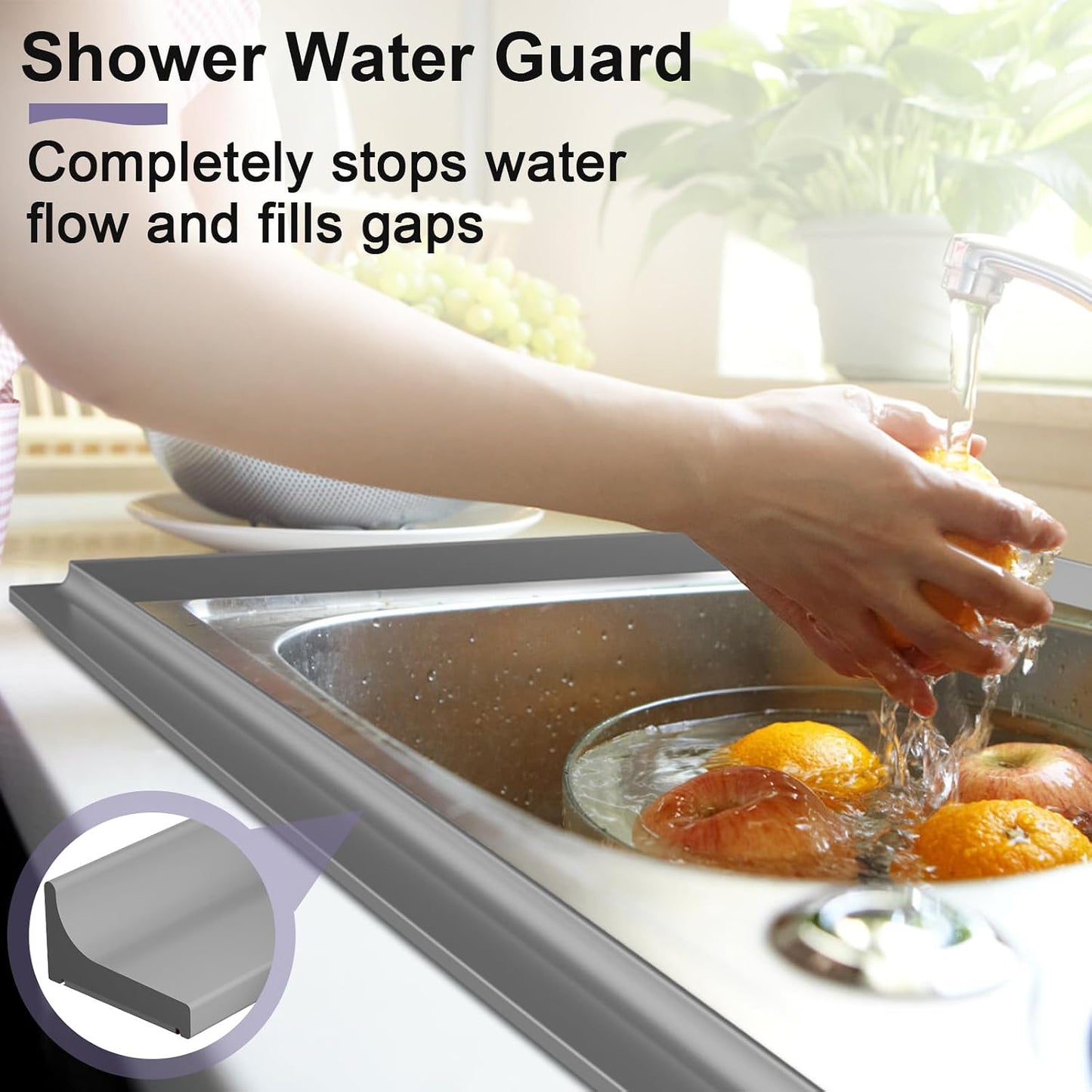 Shower Threshold Water Dam Barrier - Versatile, Silicone Shower Water Guard Stopper Seal Strip for Bathroom Floor, Bathtub Rim, Kitchen Countertop (White, 59 In/ 1.5M)