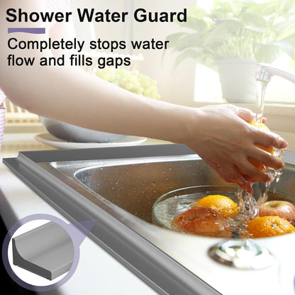 Shower Threshold Water Dam Barrier - Versatile, Silicone Shower Water Guard Stopper Seal Strip for Bathroom Floor, Bathtub Rim, Kitchen Countertop (White, 59 In/ 1.5M)