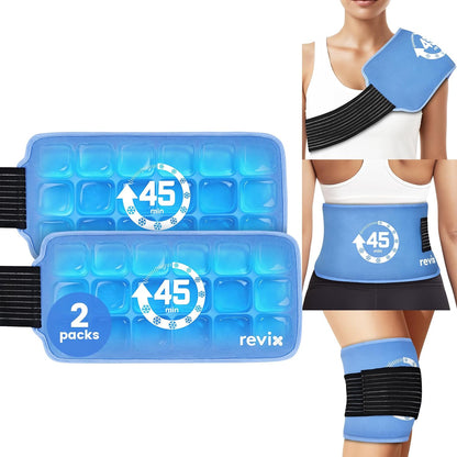 REVIX Ice Pack for Injuries Reusable, 14 × 7" Gel Cold Compress with Strap | 45-Min Long-Lasting Gel Cold Pack for Knee, Shoulder, Lower Back, Leg, Flexible Ice Wrap, Universal Use for Arm, Hip