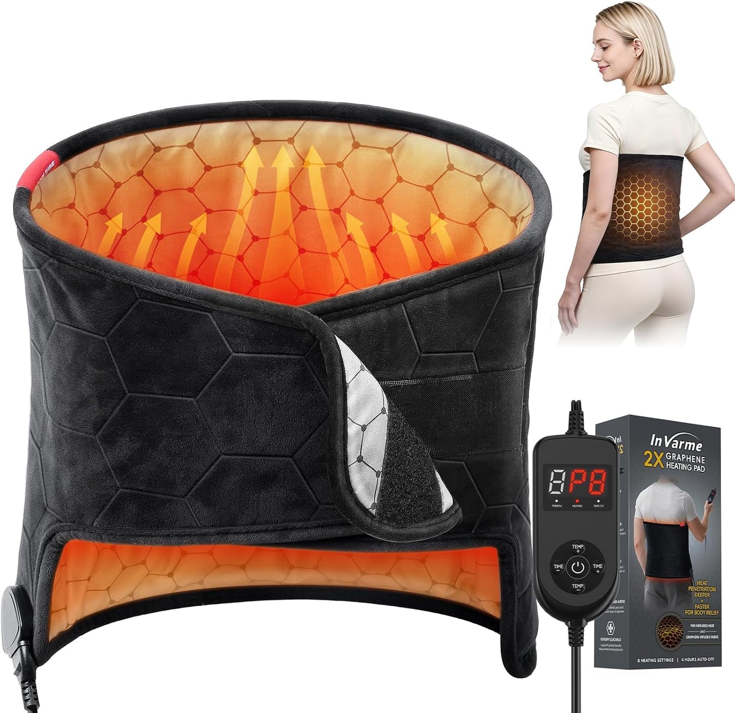 Extra-Hot Heating Pad for Back: Deep Relief Chronic Lower Back Pain | Far Infrared Hottest 160℉ 3s Fast Heat - Relaxation Muscle for Seniors Women Men - 12" x 50" 8 Temps & 4H Auto Off (Medium)