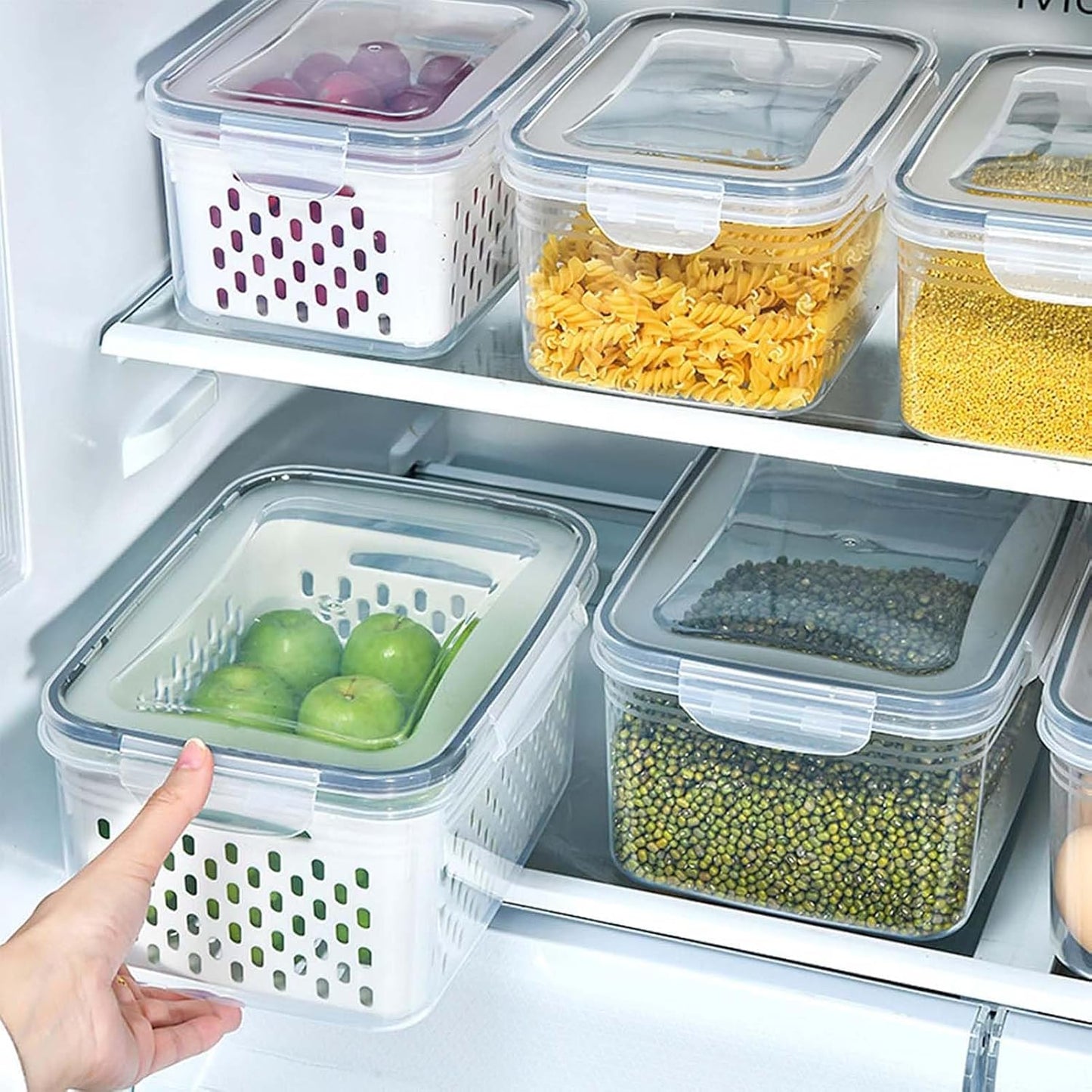4-in-1 Produce Saver Containers - Fresh Berry Keeper with Removable Colander & Airtight Lid - Stackable Fruit and Vegetable Fridge Organizer Bins - BPA-Free Plastic Food Storage (3pcs)
