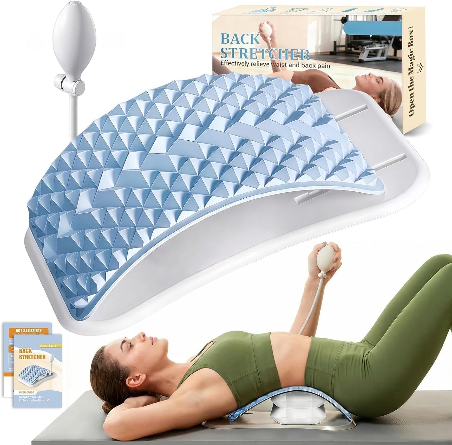Back Stretcher for Back Pain, Adjustable Height & Soft Sponge Material | Lumbar Back Stretcher With Acupressure Points, Air Pump Adjustable Height, Spine Stretching Support, Scoliosis, Manual Includ