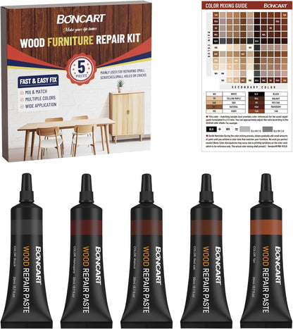 Boncart Wood Furniture Repair Kit, Wood Touch up Fillers | Repair Scratches, Cracks, Paint Chips, and Nail Holes on Furniture, Floors, Doors, Cabinets, and Tables (10 Colors)