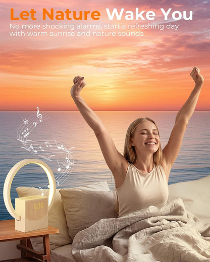 Sunrise Alarm Clock with White Noise Machine, 10 Soothing Sounds, Wake Up Light with Sleep Timer, 4-Level Touch Night Light, USB Port, Digital Alarm Clocks for Bedroom Heavy Sleepers Adults