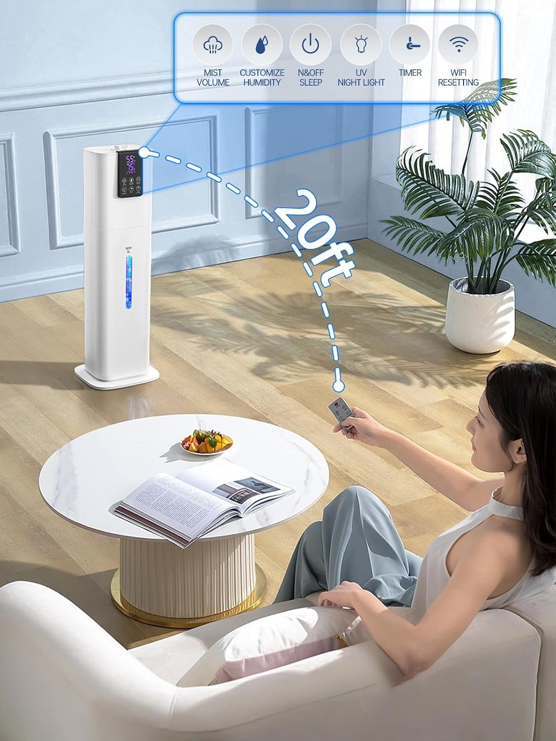 8L Smart Humidifiers for Bedroom Large Room, 2.1Gal Cool Mist Top Fill Diffuser Ambient Light, App & Remote Control, 3 Mist Modes, Quiet Humidifier for Home Office Plant