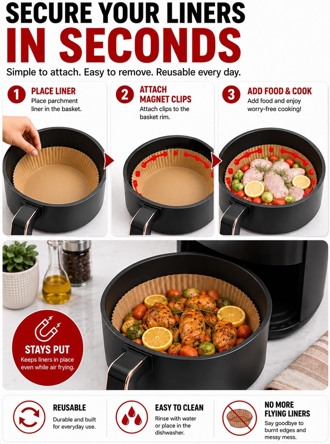 Air Fryer Magnets for Parchment Paper, Air Fryer Accessories | Upgrade Stronger Magnets, 12 Pack Silicone Magnet for Holding Parchment Paper