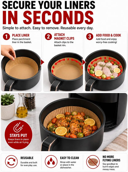 Air Fryer Magnets for Parchment Paper, Air Fryer Accessories | Upgrade Stronger Magnets, 12 Pack Silicone Magnet for Holding Parchment Paper