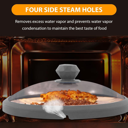 Microwave Glass Cover Splatter Guard Lid with Anti-scald Silicone Handles and Vented Edge for Food Pot Plate Cover 10.5 inch Blue