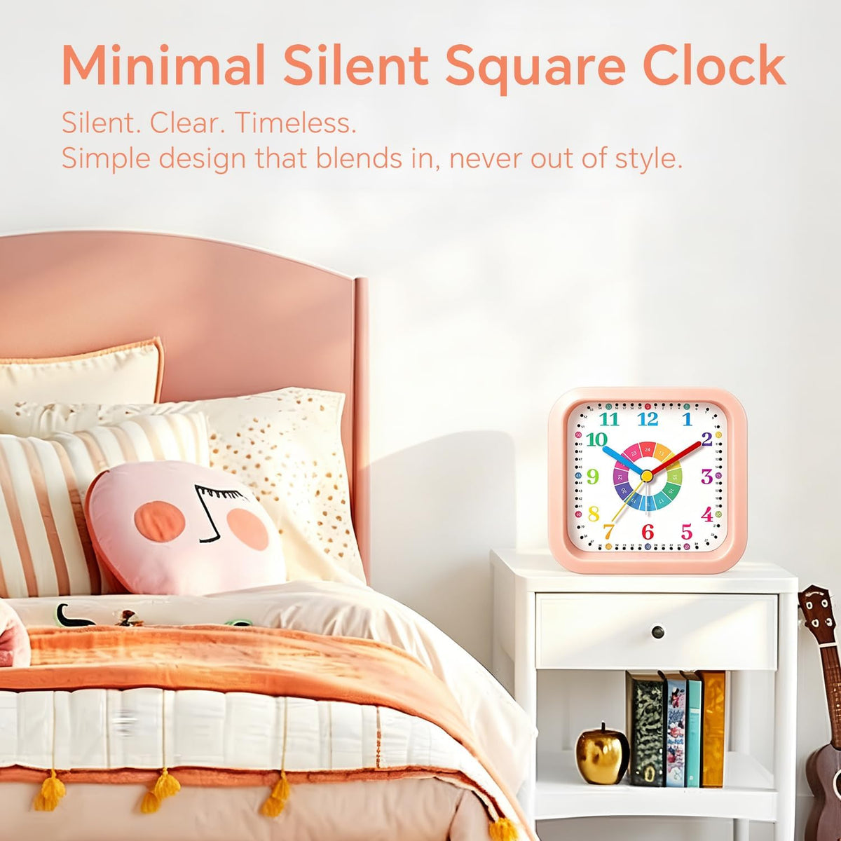 Loud Alarm Clock for Heavy Sleepers, 4.5" Simple Square Analog Alarm Clocks with Silent Movement Battery Operated Easy-to-Read Dial, Plastic Small Desk Clock for Bedroom Teens Seniors, Black