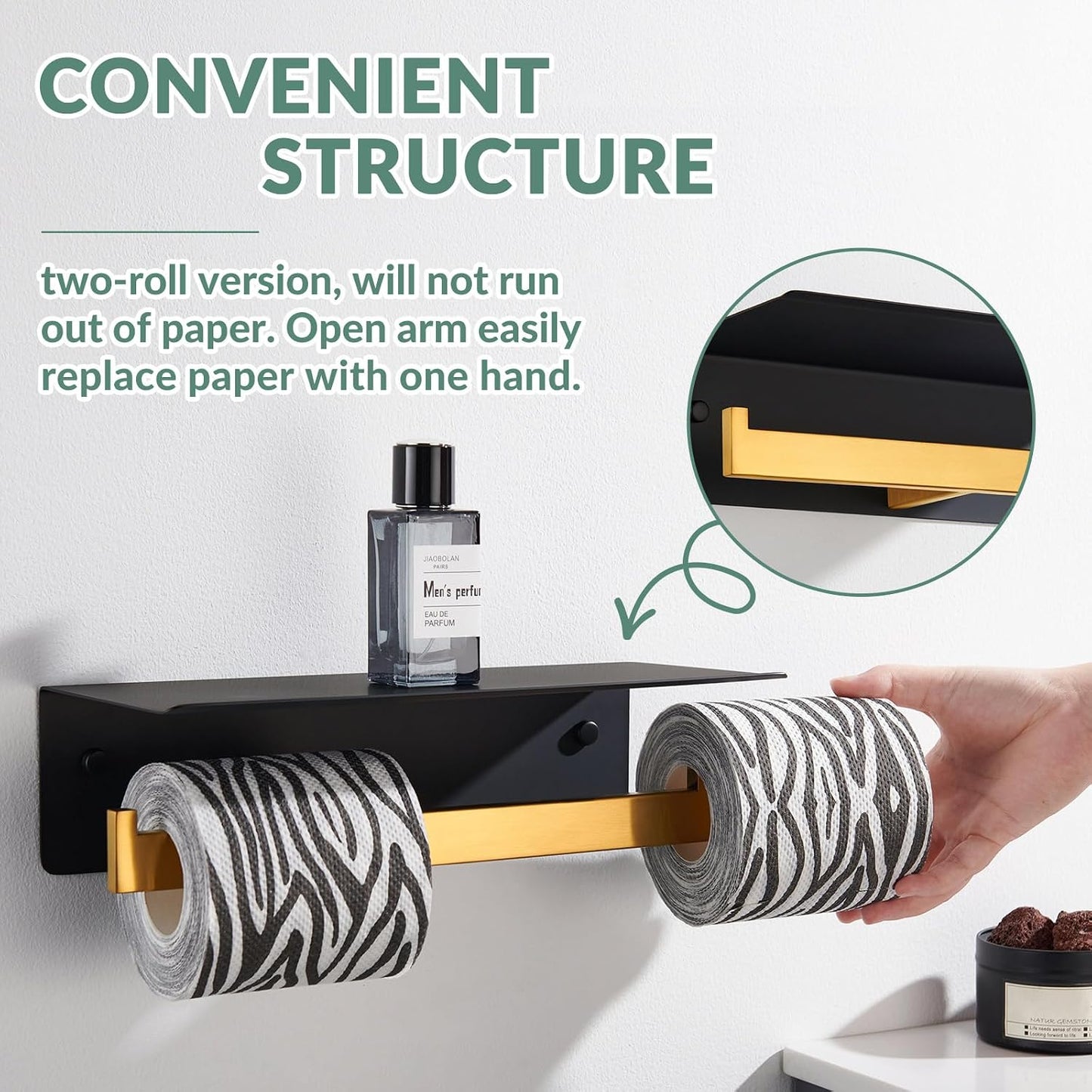 APLusee Matte Black Toilet Paper Holder with Storage Shelf, Wall Mounted | Rustproof 304 Stainless Steel, 2-in-1 Functional Toilet Paper and Phone Storage, Fits Bathroom, Restroom, Vanity, Kitchen