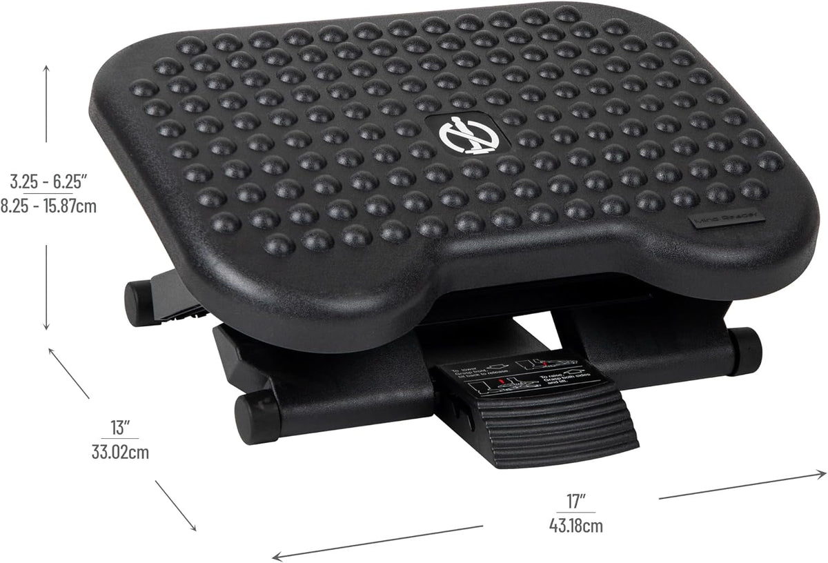 Mind Reader Foot Rest, Under Desk at Work, Ergonomic, Height Adjustable, Office, Plastic, 17"L x 13"W x 6.25"H, Black