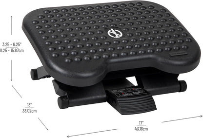 Mind Reader Foot Rest, Under Desk at Work, Ergonomic, Height Adjustable, Office, Plastic, 17"L x 13"W x 6.25"H, Black