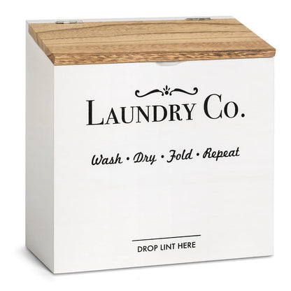 Magnetic Lint Bin for Laundry Room | Dryer Lint Bin with Lid, Wooden Lint Holder, Rustic Lint Box, Modern Farmhouse Laundry Room Decor, White