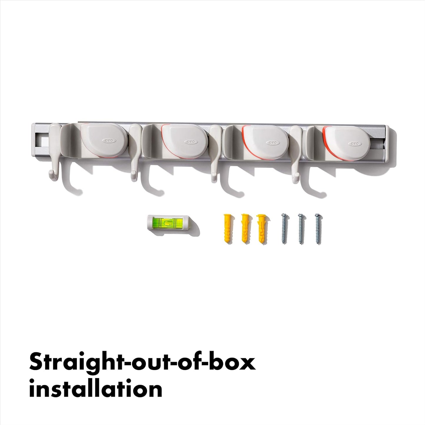 OXO Good Grips Wall-Mounted Mop and Broom Organizer | Customizable Organization, Holds Up to 5 Tools, Ideal for Garage, Mudroom, or Utility Storage