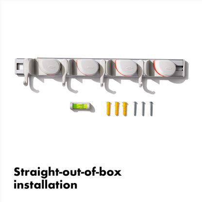 OXO Good Grips Wall-Mounted Mop and Broom Organizer | Customizable Organization, Holds Up to 5 Tools, Ideal for Garage, Mudroom, or Utility Storage