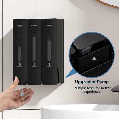 1984 Shower Soap Dispenser Bathroom Set Shampoo Conditioner Body Wash Dispenser Wall Mounted Shower Shampoo Dispenser 3 Chamber No Drill for Home Star Hotel 3 x 400ml Pink