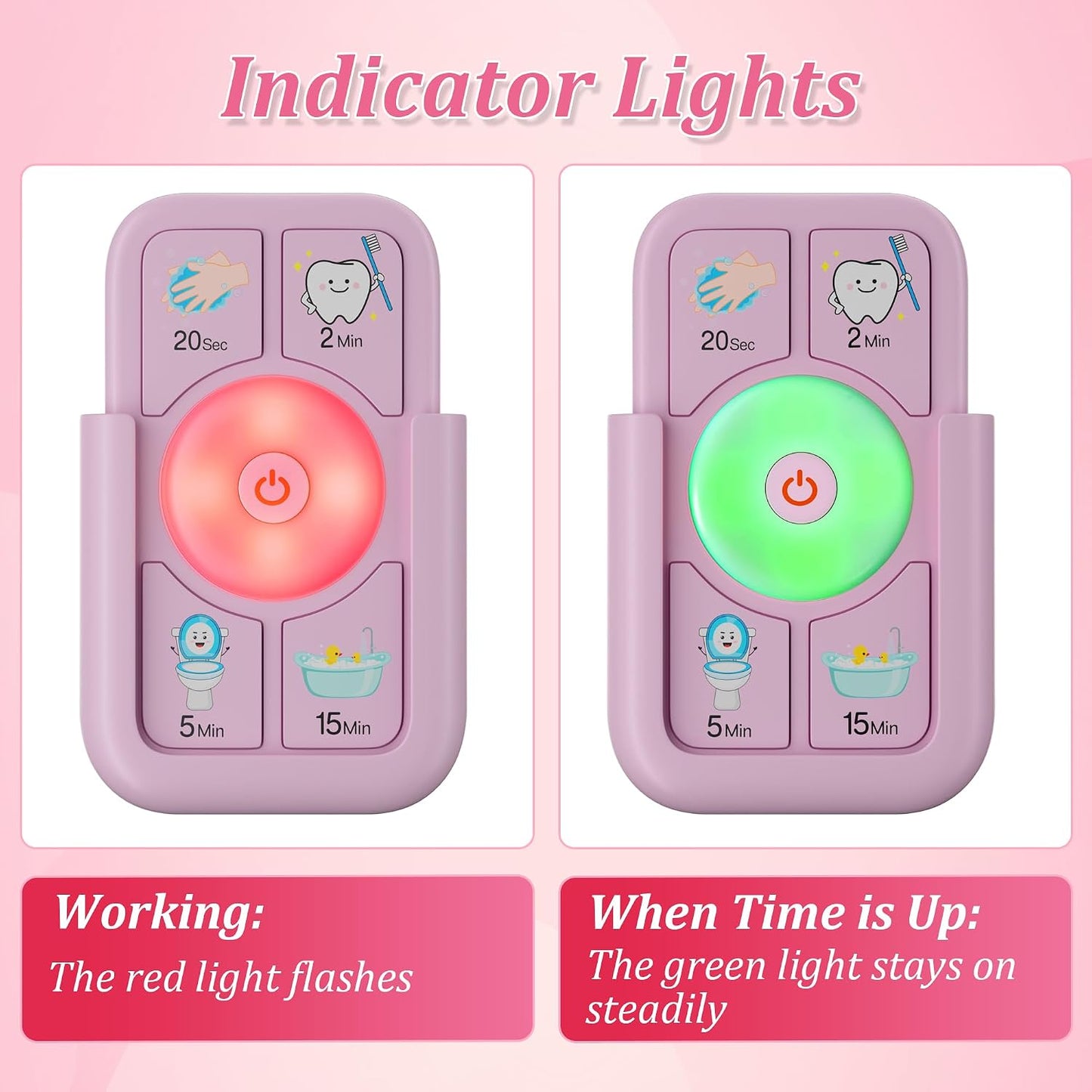 Kids Timer for Tooth Brushing, Washing, Toilet & Shower Pink | 4-in-1 Multi-Function Timer | Time Management Tool | USB-C Rechargeable | Gift for Home Learning | One-Touch Preset Buttons