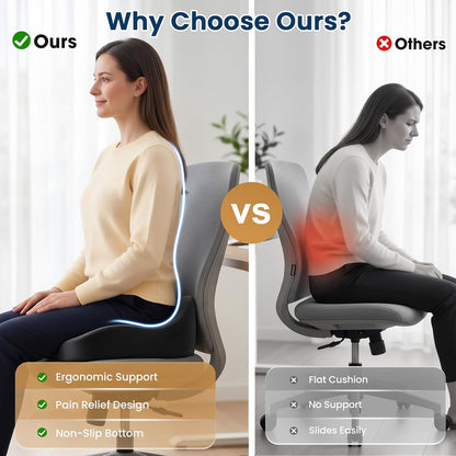 BlissTrends Memory Foam Seat Cushion for Office Chair & Car Seat, Black | 4.7in Ergonomic Tailbone & Sciatica Support with Removable Velvet Cover for Pressure Relief and Long Sitting Comfort