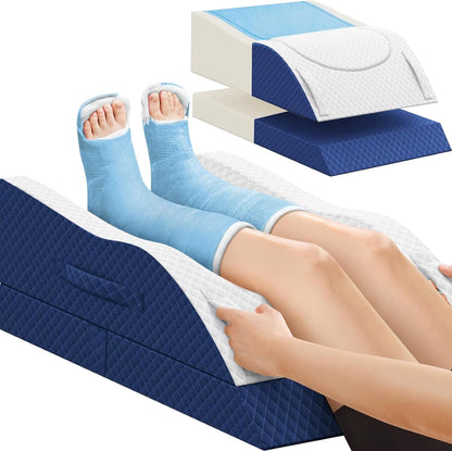 TranquilRelax Leg Elevation Pillows for After Surgery, Wedge Pillow, Grey | Memory Foam, All-around Knee & Ankle Support for Swelling, Height-adjustable, Nop-Slip Bottom, Washable Cover, Single-leg