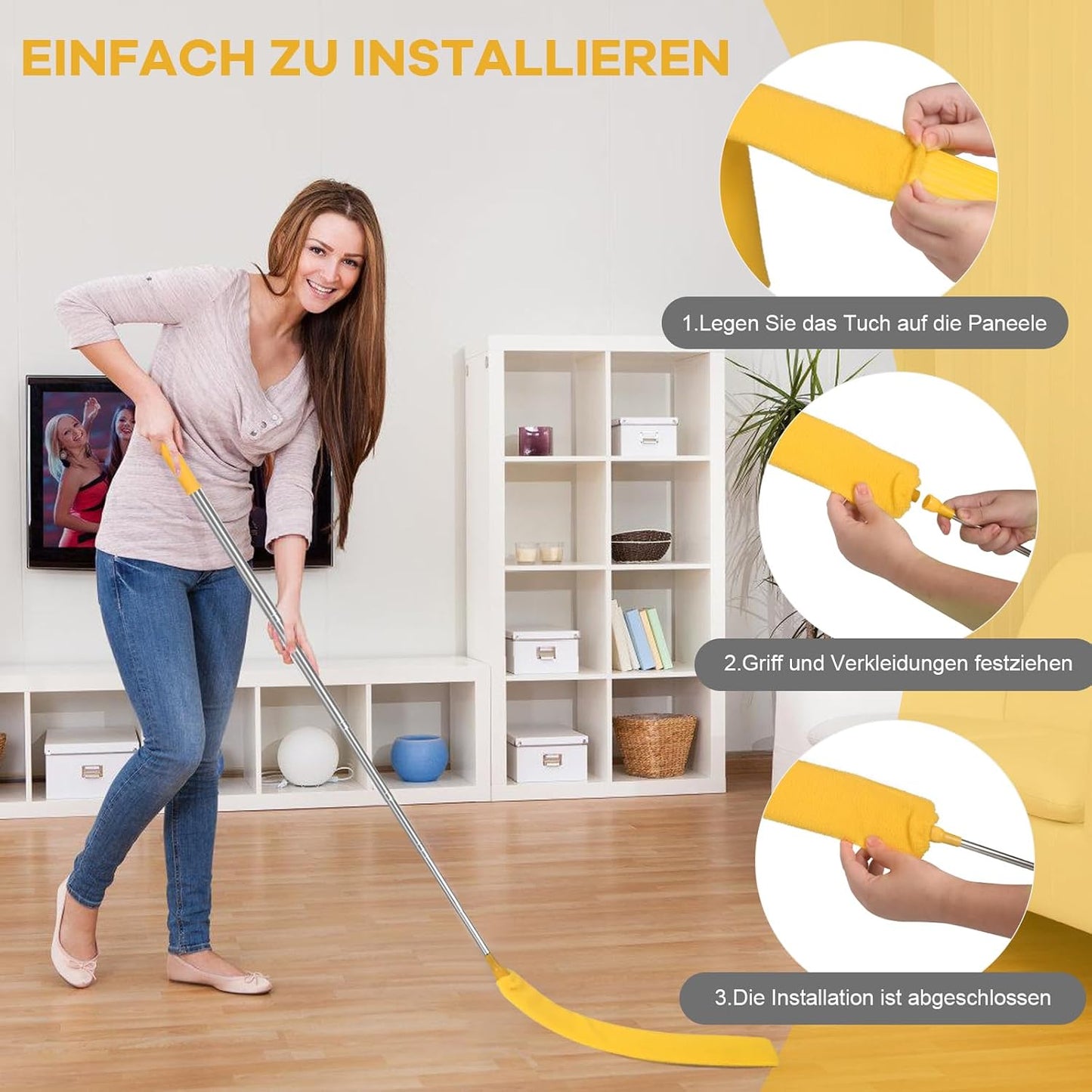Retractable Gap Dust Cleaner Brush with Long Handle 30 to 100 inches, Cleaning Tools with 2 Microfiber Dusting Cloths, Extendable Duster for Cleaning Under Refrigerator Sofa Couch Bed Furniture
