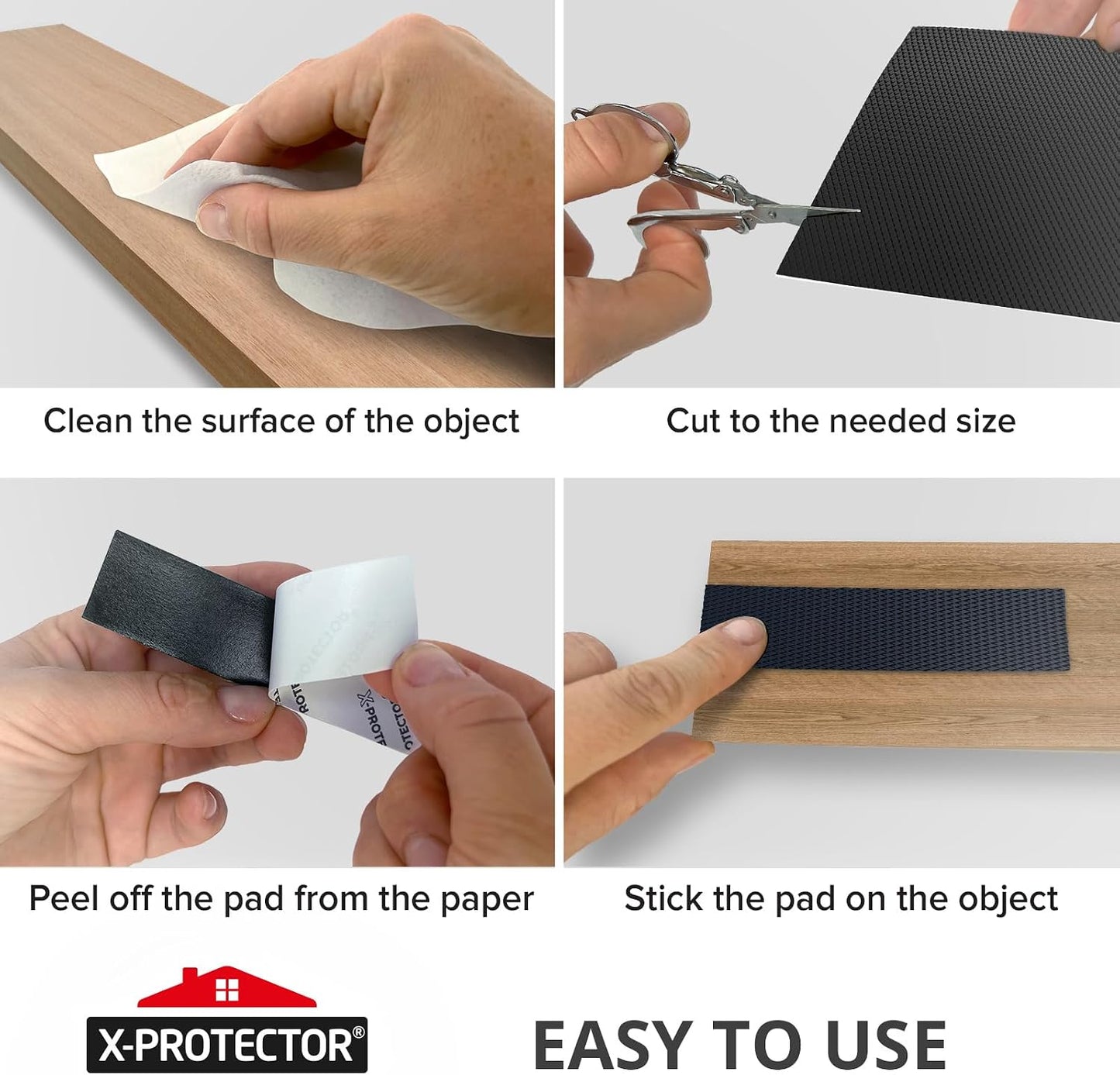X-Protector Rubber Strip - 8 PC Non Slip Pads - Black Universal Grip Strips | Self-Adhesive Rubber Sticky Pads - Premium Feet for Keyboard, Appliances - Featuring an Amazing Super Sticky Gripping Pad