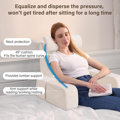 ENITYA 21" Reading Pillow for Bed with Firm Back Support & Big Pockets