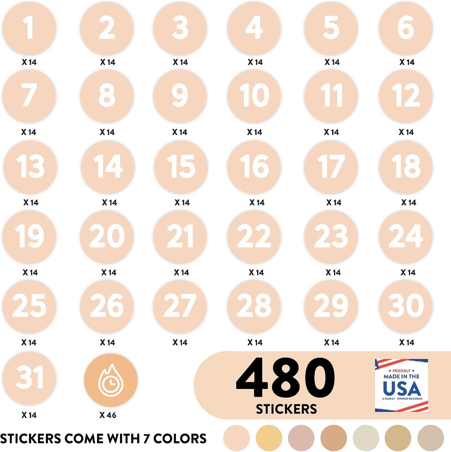 Andaz Press Colorful 7 Days of Week Stickers, Day Week Calendar Stickers for Adults Planner Day Dots Food Labels for Food Containers Date Calendar Planner Stickers Week Day Sticker Labels, 480-Pack