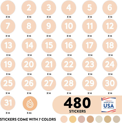 Andaz Press Colorful 7 Days of Week Stickers, Day Week Calendar Stickers for Adults Planner Day Dots Food Labels for Food Containers Date Calendar Planner Stickers Week Day Sticker Labels, 480-Pack
