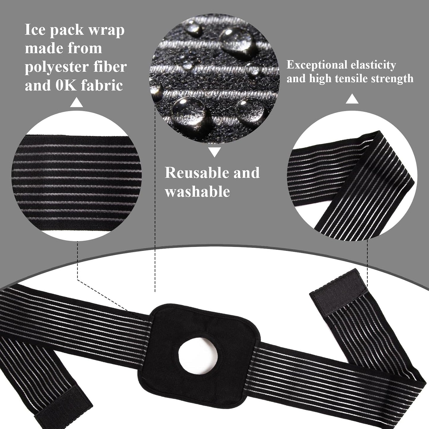 Ice Pack Wrap Strap,Extended Adjustable Ice Pack Support Wrap Band, Multipurpose Elastic Ice Bag Wrap Band Ice Belt for Wrists, Arms, Waists, Knees Cold Pack, 41"