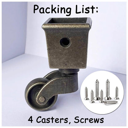 4Pcs Square Tapered Cup Casters Wheels, 25mm/1in Antique Polished Castor | Zinc Alloy Furniture Roller 360° Rotation Universal Wheel- Load 180kg/396lbs for Piano Feet Desk Cabinet with Screws