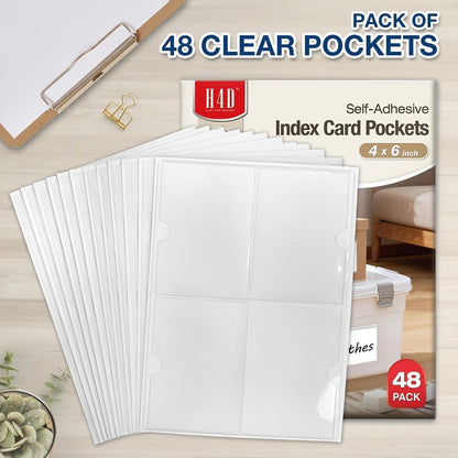 H4D 24 Pack labels for Storage Bins, 4" x 6" Plastic Clear Adhesive Pockets | Top-Open Index Card Holder, Waterproof & Removable Labels for Storage Bins, Totes, Containers, Shelves & Library Organization