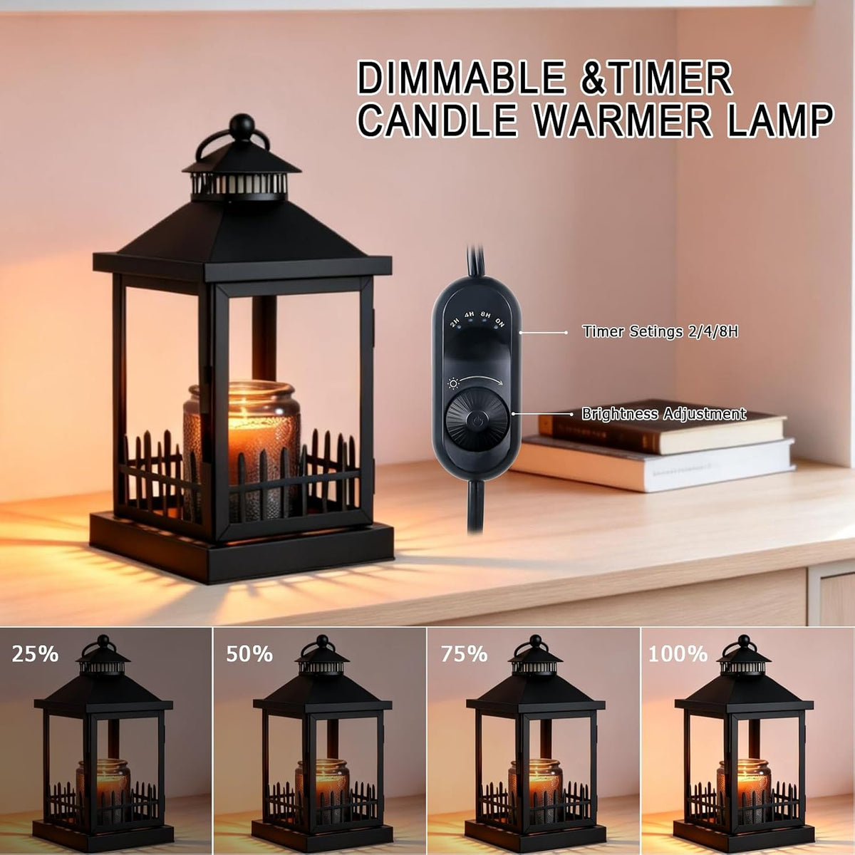 2026 New Candle Warmer Lamp with Timer,Compatible with 3 Wick Candles Jars,Vintage Candle Warmer Lantern Lamp,Dimmable Farmhouse Candle Lamp Warmer,Fully Enclosed and Hanging Up Designed
