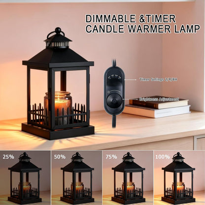 2026 New Candle Warmer Lamp with Timer,Compatible with 3 Wick Candles Jars,Vintage Candle Warmer Lantern Lamp,Dimmable Farmhouse Candle Lamp Warmer,Fully Enclosed and Hanging Up Designed