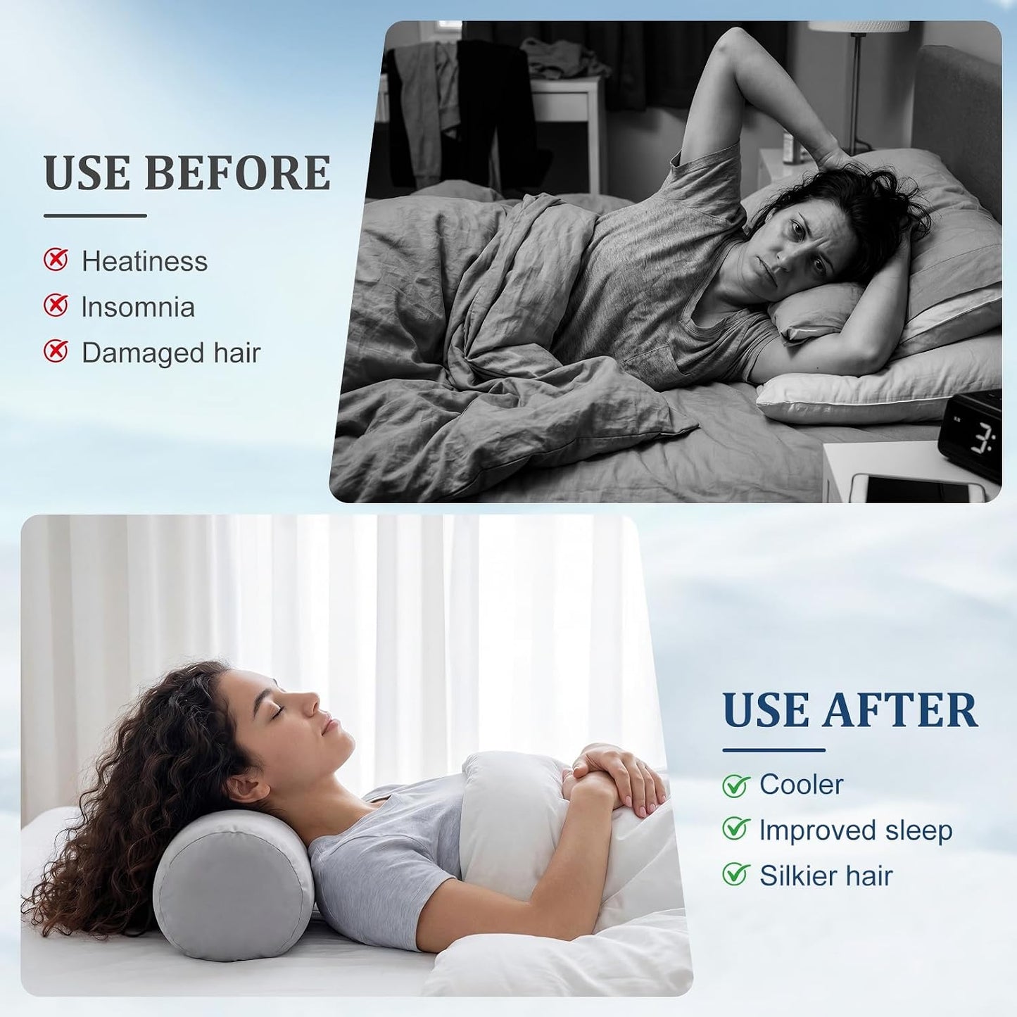 Newwiee 2 Pcs Cooling Cervical Neck Roll Pillow Cover with Zipper (Pillow Case Only) 16 x 6 Inch Round Neck Roll Pillowcover Breathable Cylinder Soft Bolster Pillowcase for Cylindrical Cushion, Gray