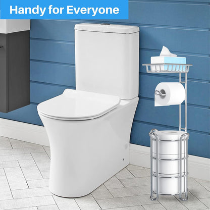 Toilet Paper Holder Stand with Shelf, Free Standing Tissue Roll Storage Rack with Dispenser for Bathroom, Black