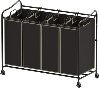 Simple Houseware 4-Bag Heavy Duty Laundry Sorter Rolling Cart, Dark Grey | Removable Bags and Lockable Wheels for Laundry Room Organization
