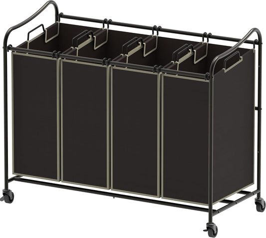 Simple Houseware 4-Bag Heavy Duty Laundry Sorter Rolling Cart, Dark Grey | Removable Bags and Lockable Wheels for Laundry Room Organization