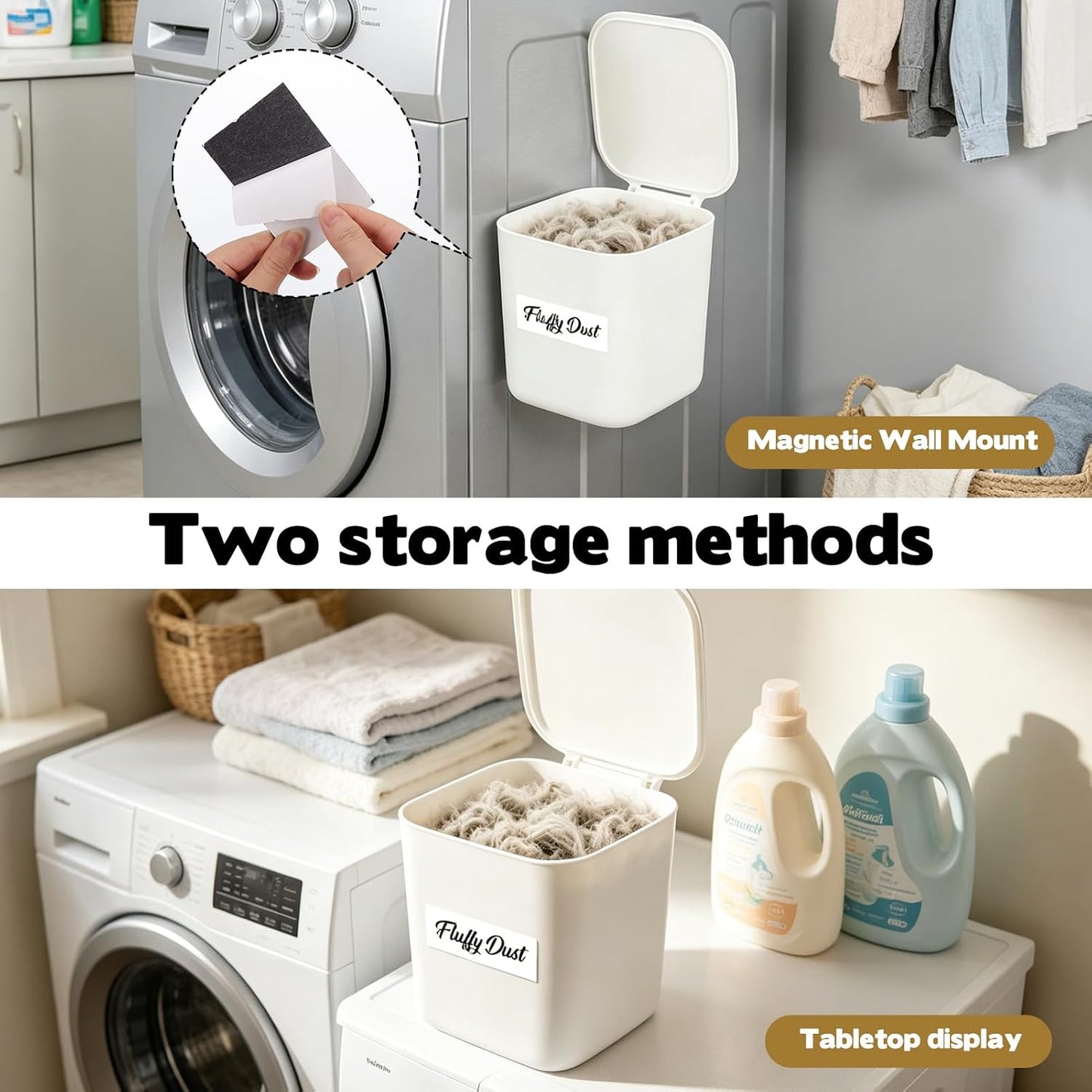 Rainmae Mini Magnetic Laundry Lint Bin with Lid, Dryer Lint Bin, Wall-Mounted Trash Can with Lid Plastic Storage Dryer Lint Holder, Magnetic Lint Bin, Space-Saving Organizer Solution for Laundry