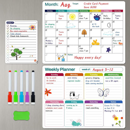 Magnetic White Board Calendar Dry Erase for Fridge | 14.6" x 11" Reusable Refrigerator Calendar for Fridge & Wall, Easy to Clean, Schedule Organizer, with 5 Markers and Eraser