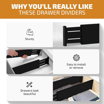 6-Pack Deep Drawer Dividers 4-Inch High Dresser Drawer Organizer, Bamboo | Adjustable 11.5-17 Inch Spring-Loaded Separators for Clothes, Utensils, Socks, Bedroom, Bathroom, Kitchen, Office, No Tools