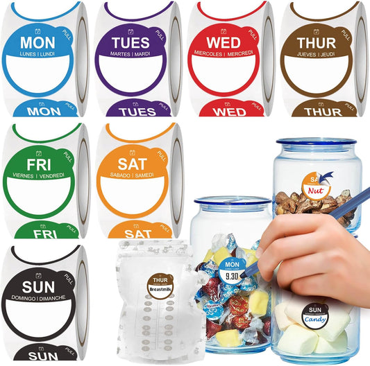 Food Labels Stickers 7 Day of The Week, Removable Day Label Peel Tab for Food Container Kitchen Freezer Breastmilk Restaurant Supplies Dot Monthly Planner Inventory Management Meal Prep Accessory