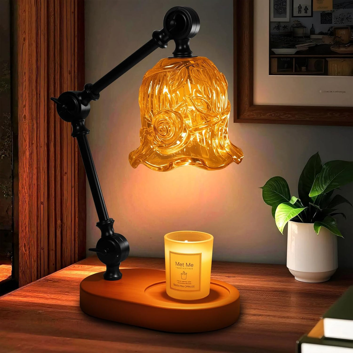 Candle Warmer Lamp, Dimmable Wax Melting Warmer with Adjustable Height, Bedroom Living Room Home Decor, Birthday Relaxation Gifts for Women (Green, Wave)