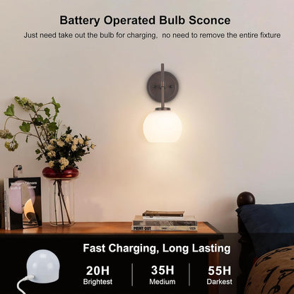 Wireless Wall Sconces with Remote Control, Battery Operated Wall Sconce Set of 2, Black & Gold Rechargeable Dimmable Wall Light for Bedroom Living room Bathroom Hallway Entryway Stairwell, 3000K