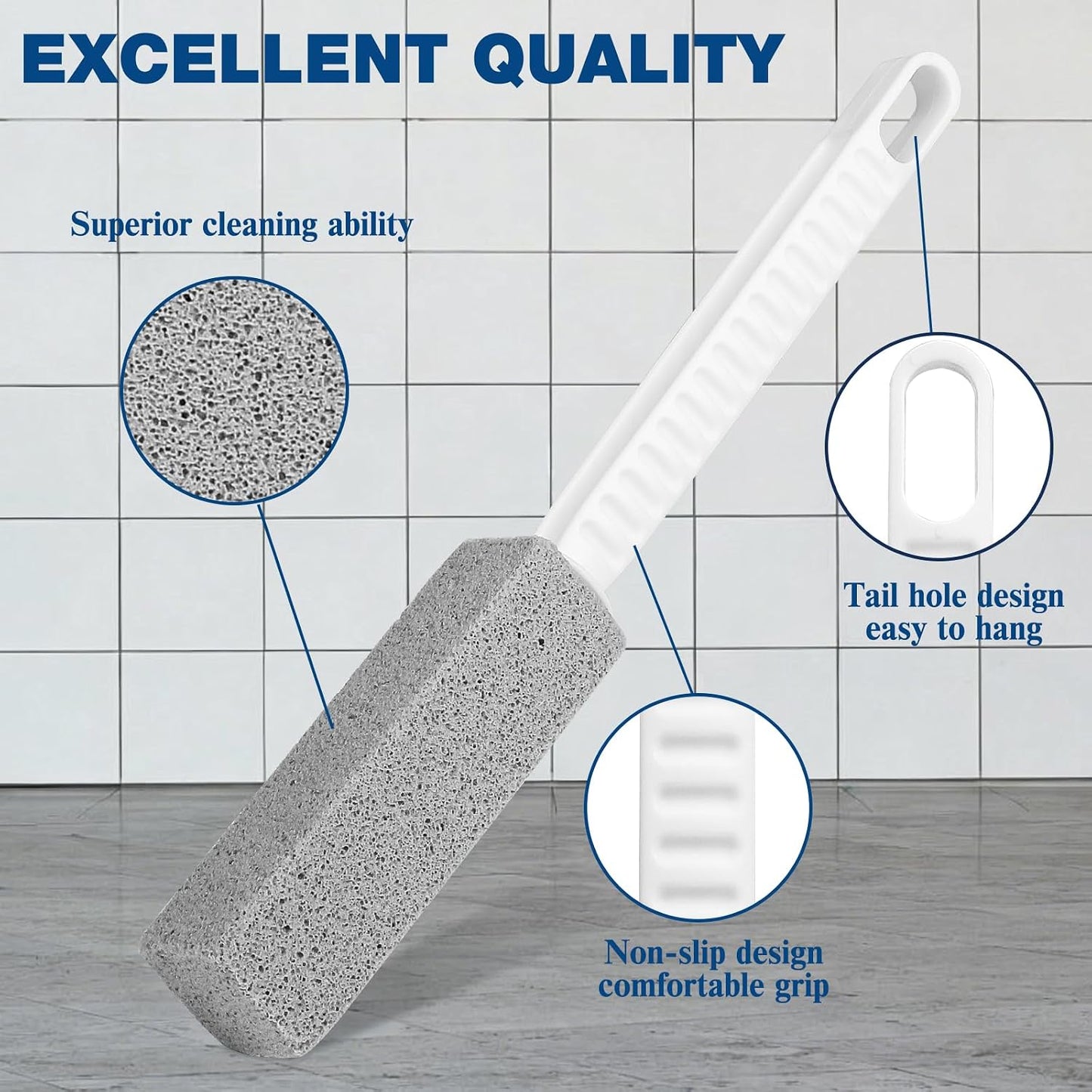 4 Pack Pumice Stone Toilet Bowl Cleaner with Long Handle | Powerfully Removes Toilet Bowl Rings, Rust & Lime, Ideal for Toilet Brush, BBQ Grills, Sink, Pool, Bathroom
