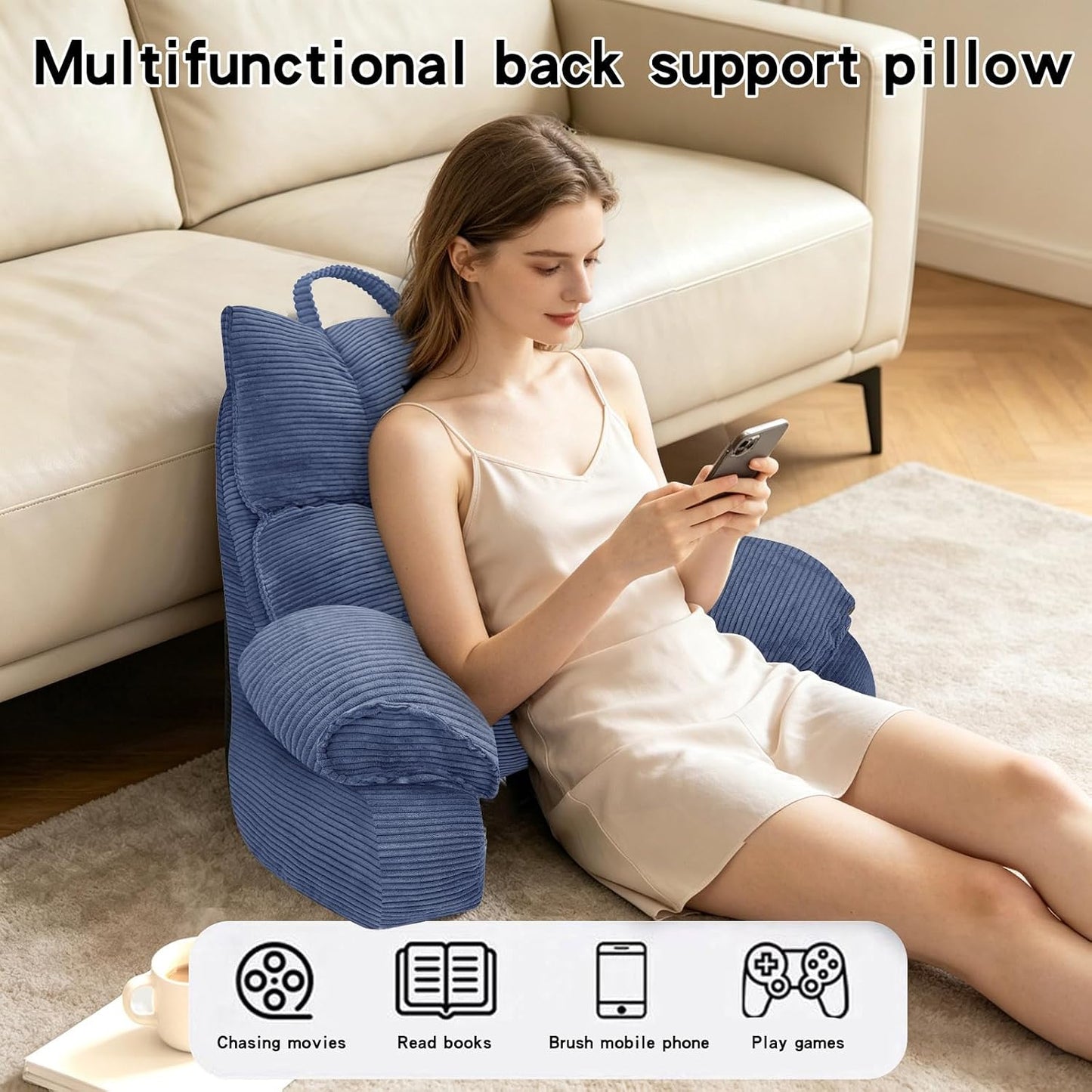 Reading Pillow for Bed with Arms, Back Support, Memory Foam（Grey Black） | Reading Pillow for Bed with High Arm Rests, Back Support Pillow for Sitting Up, Shredded Memory Foam for Reading, TV & Gaming