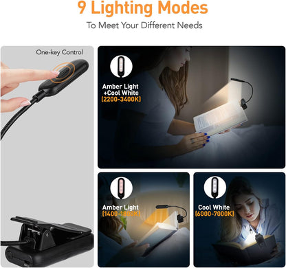 VAVOFO Rechargeable Book Light, Blue Light Blocking, Amber 1600K Clip On Reading Light, Eye Care 7 LEDs Kids Book Light for Reading in Bed with Power Indicator for Bookworms (Neon Orange)